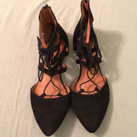 Black Lace up Flats - Picture 1 of 4